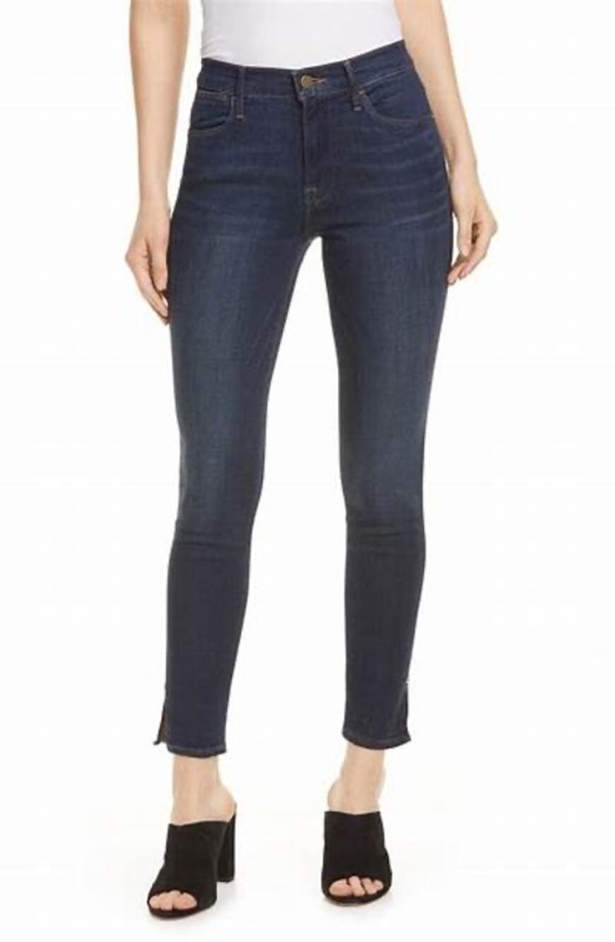 FRAME Le High Skinny Slit Wythe Dark Blue Denim Jeans Size 24